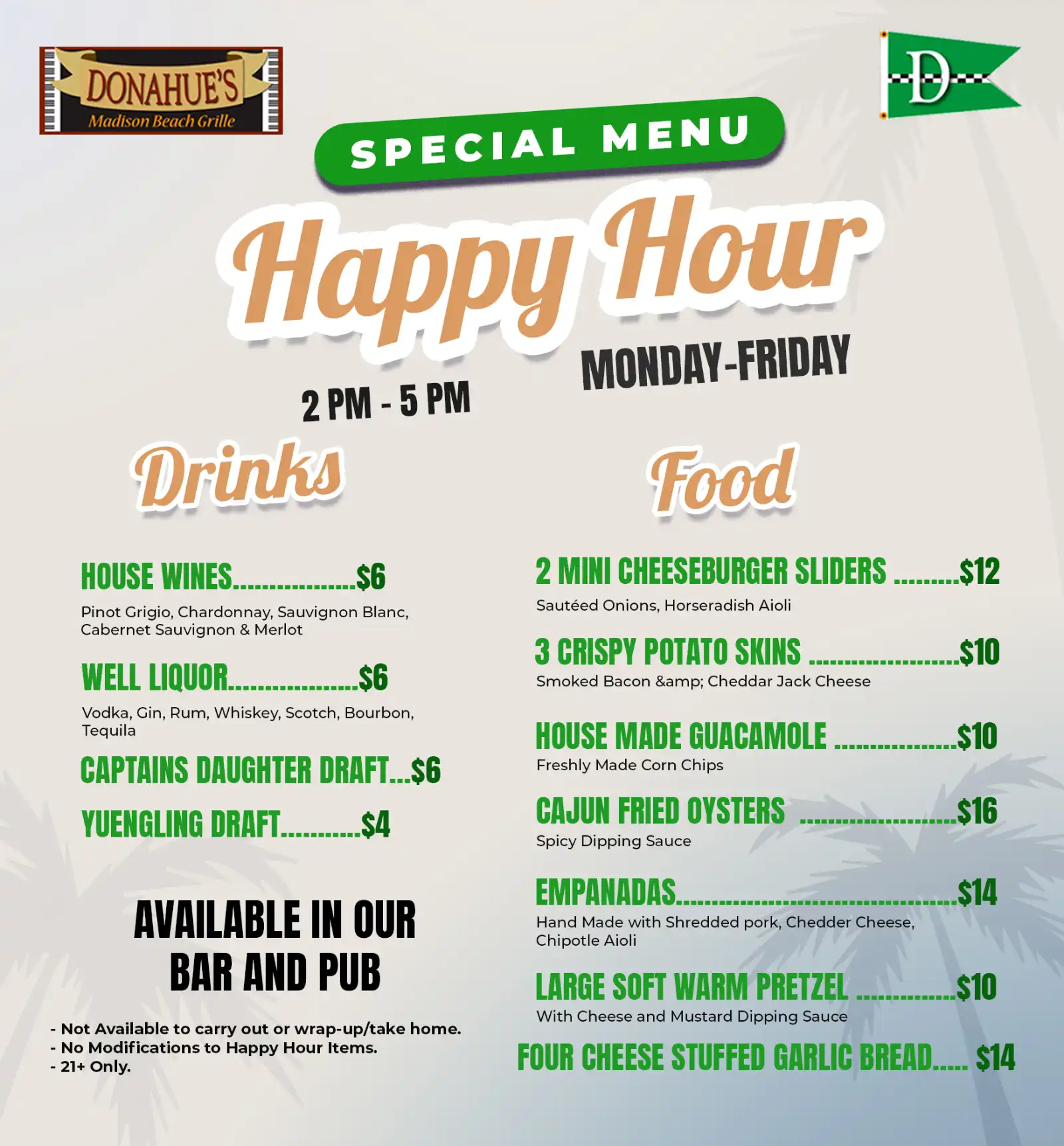 Irish Food & Coastal Menu Donahue's Madison Beach Grille